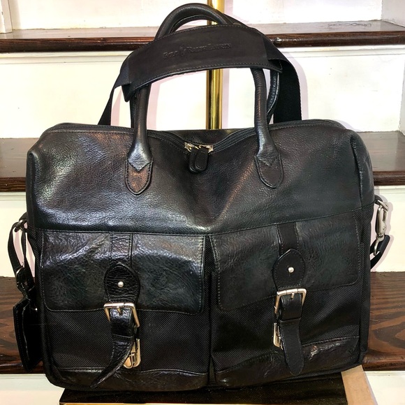 WRALPH LAUREN Black Leather /Canvas Top Handle Briefcase Crossbody Shoulder Bag - Picture 4 of 17